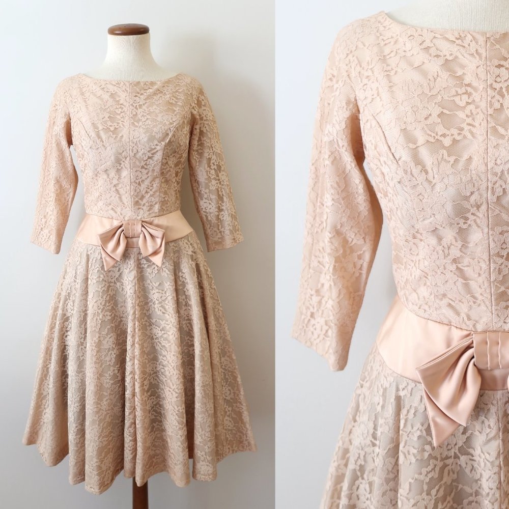 vintage 60s Emma Domb lace bow circle skirt dress